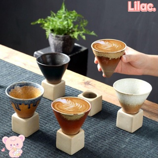 Lilac ถ้วยกาแฟเซรามิค พร้อมฐานดึง รูปกรวย สไตล์เรโทร ของขวัญ สําหรับบ้าน