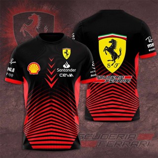 F1 เสื้อยืดคอกลม แขนสั้น พิมพ์ลาย Ferrari Fans พลัสไซซ์