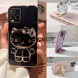 เคส Vivo Y21 เคส Vivo Y33T Casing Vivo Y21S Cases Vivo Y21T Case Vivo Y21A Case Vivo Y33S Case Vivo Y32 Case Vivo Y21E Case Cute Anime Cartoon Vanity Mirror Hello Kitty Holder Phone Cover Case With Metal Sheet TK โทรศัพท์มือถือ ลายการ์ตูนคิตตี้น่ารัก