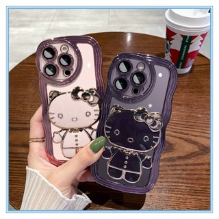 เคสสำหรับไอโฟน13/14 Pro max เคสไอโฟน11 เคสโทรศัพท์มือถือ แบบใส soft Silicone ลายเฮลโลคิตตี พร้อมกระจกแต่งหน้า ขาตั้งวาง สําหรับ iPhone 11 Pro Max 12 13 14 pro max