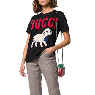 ☆★♣ Gucci Gucci เสื้อยืด คอกลม แขนสั้น พิมพ์ลายลูกสุนัข สําหรับผู้ชาย และผู้หญิง 580762