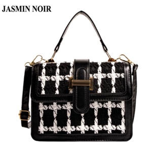 Jasmin NOIR กระเป๋าถือ กระเป๋าสะพายไหล่ ผ้าขนสัตว์ ลายสก๊อต ขนาดเล็ก สําหรับสตรี