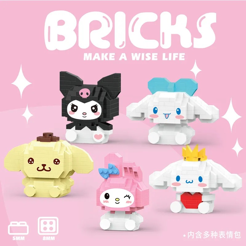 SANRIO บล็อคตัวต่อ รูปสุนัข Kulomi Melodi Cinnamon Pacha ขนาดเล็ก ของเล่นสําหรับเด็ก