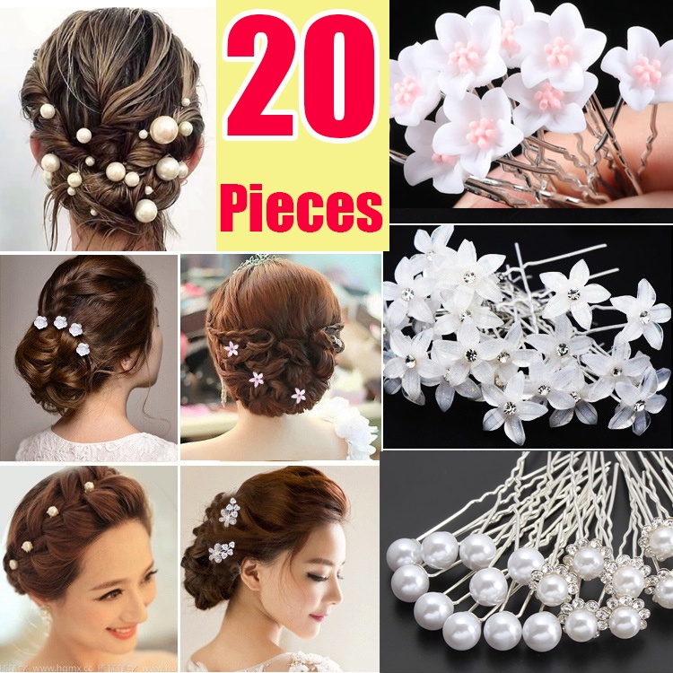 20 ชิ้นแฟชั่น Pearl Hairpins เจ้าสาว Corolla Hairbun เจ้าสาวอุปกรณ์เสริมผมงานแต่งงานเจ้าสาว Tiara