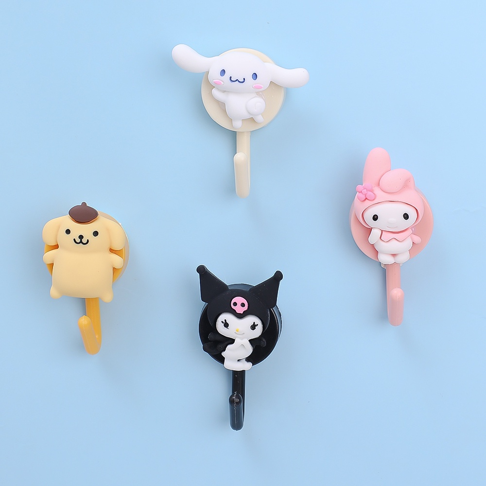 SANRIO ตะขอแขวนผ้าขนหนู กุญแจ อเนกประสงค์ ลายการ์ตูนซานริโอ้น่ารัก ไม่ต้องเจาะรู กันน้ํา คุณภาพสูง สําหรับติดผนังบ้าน