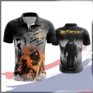 A019 เสื้อคอปกพิมพ์ลายกองทัพอากาศใส่สบาย ระบายอากาศ
