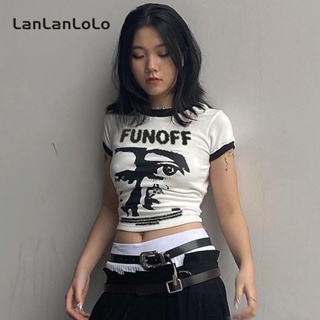 Lanlanlolo เสื้อยืดคอกลม แขนสั้น พิมพ์ลาย สไตล์วินเทจ สําหรับผู้หญิง 2023