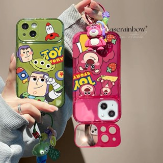 เคสโทรศัพท์มือถือนิ่ม กันกระแทก ลายการ์ตูนหมีสตรอเบอร์รี่น่ารัก 3D พร้อมกระจกแต่งหน้า และสายคล้องข้อมือ สําหรับ IPhone 14 11 13 12 Pro MAX 7 8 14 Plus XR X XS MAX SE