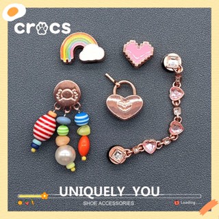 Crocs jibbitz รองเท้าแตะลําลองแฟชั่น โลหะ ติดประดับเพชร ลายดอกไม้ สไตล์เกาหลี