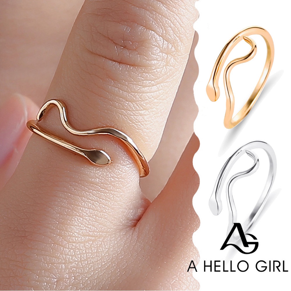 A HELLO GIRL แหวนแฟชั่น รูปงู ปรับขนาดได้ สําหรับผู้หญิง
