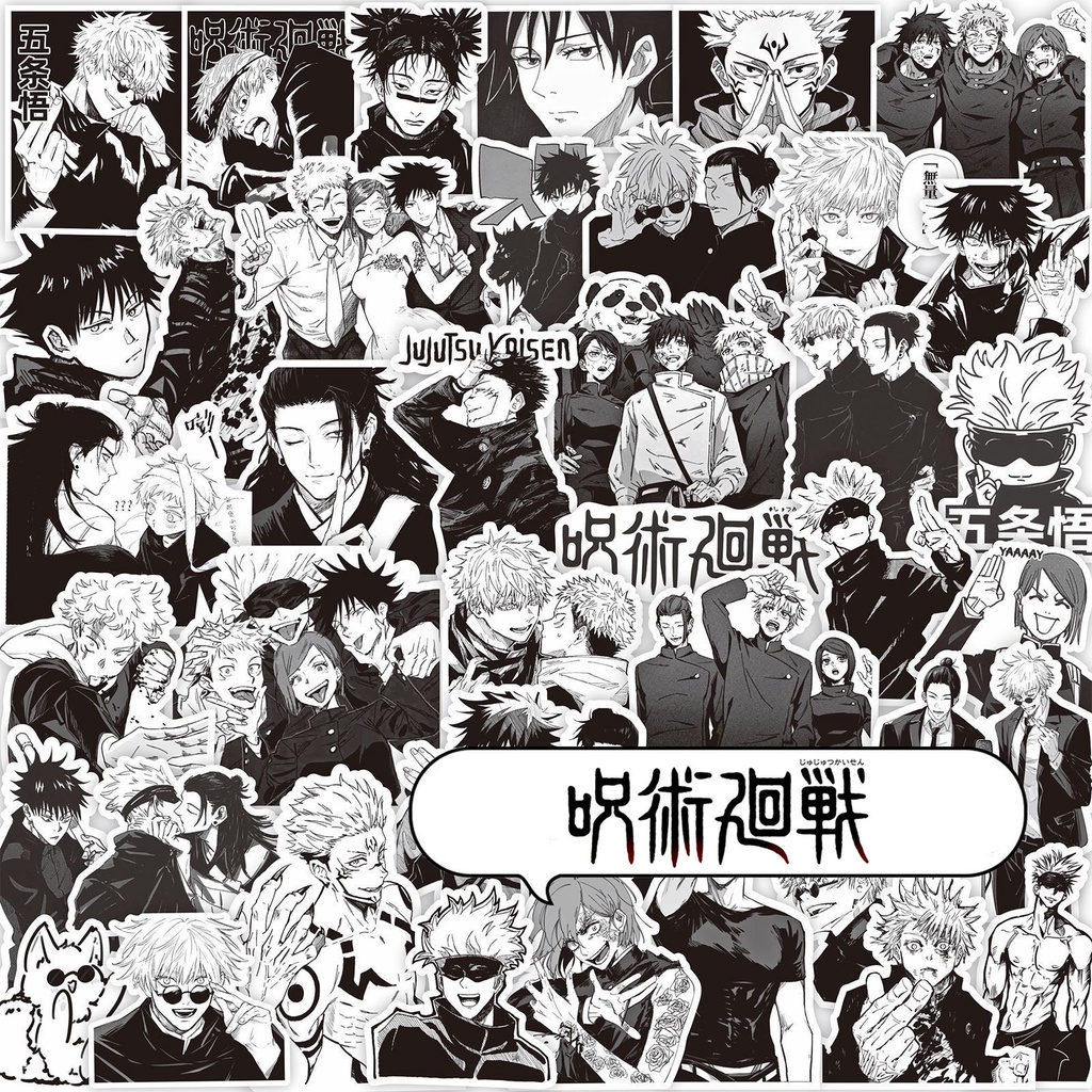 ❉ Jujutsu Kaisen . Classical Black & White Stickers ❉ 64Pcs/Set DIY Fashion Decals Doodle Stickers