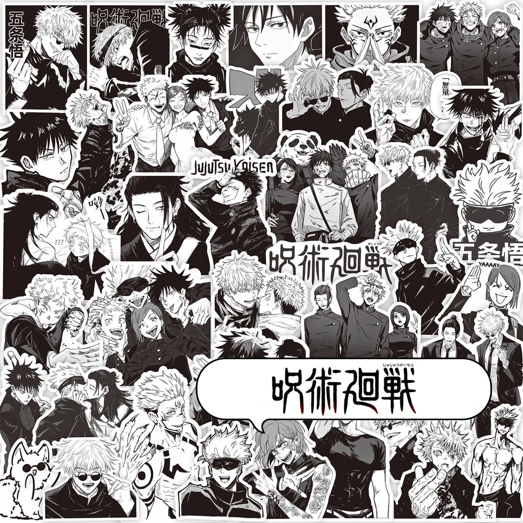 ❉ Jujutsu Kaisen . Classical Black & White Stickers ❉ 64Pcs/Set DIY Fashion Decals Doodle Stickers