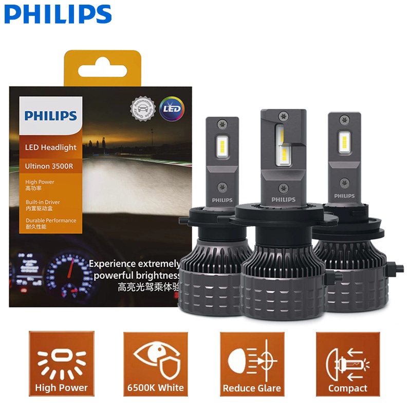 Philips Ultinon หลอดไฟหน้ารถยนต์ LED 3500R H4 H7 H11 HB3 HB4 HIR2 พลังงานสูง 30W 2600LM 6500K สีขาว