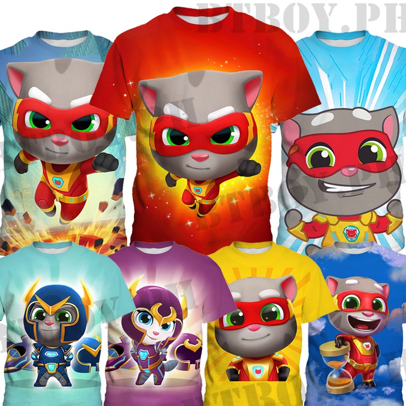 My Talking Tom เสื้อยืดสําหรับเด็กแขนสั้นเด็กผู้หญิงเสื้อแมวด้านบน