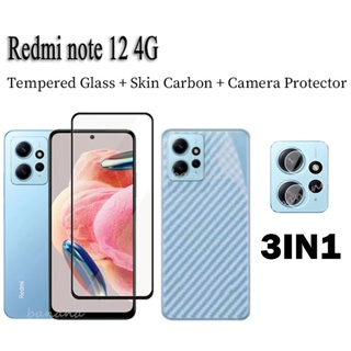 3 in 1 ฟิล์มกระจกนิรภัยกันรอยหน้าจอ กันเลนส์กล้อง แบบเต็มจอ สําหรับ Redmi Note 12 4G Note 12 Pro+ 5G 11s 11 Pro+ 5G 12s 12C 10A 10C 9A 9C 10 9