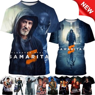 ใหม่ เสื้อยืดลําลอง แขนสั้น คอกลม พิมพ์ลายดาว Sylvester Stallone 3D สําหรับผู้ชาย และผู้หญิง