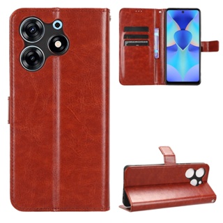 เคสโทรศัพท์หนัง PU ฝาพับ พร้อมช่องใส่บัตร และสายคล้อง หรูหรา สําหรับ Tecno Spark 10 Pro KI7