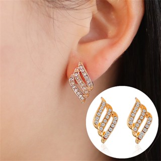 พร้อมส่ง ต่างหูกระดุม รูปปีกนางฟ้า ประดับขนนก พลอยเทียม เรียบง่าย เครื่องประดับแฟชั่น สําหรับผู้หญิง แฟนสาว ของขวัญ 2023