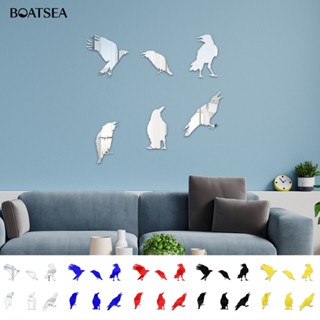 (Boatsea) สติกเกอร์กระจก รูปการ์ตูนอีกา ลอกออกง่าย สีสดใส สําหรับติดตกแต่งผนังบ้าน ห้องเด็ก 6 ชิ้น