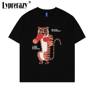 Lyprerazy เสื้อยืดแขนสั้น ผ้าฝ้าย พิมพ์ลายการ์ตูนเสือ ทรงหลวม แฟชั่นฤดูร้อน สําหรับผู้ชาย