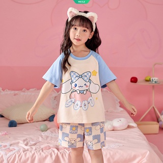 ชุดนอน เสื้อแขนสั้น กางเกงขาสั้น ผ้าฝ้าย แบบบาง ลายการ์ตูน Cinnamoroll Strawberry Bear สไตล์เกาหลี แฟชั่นฤดูร้อน สําหรับเด็กผู้ชาย และเด็กผู้หญิง 2023