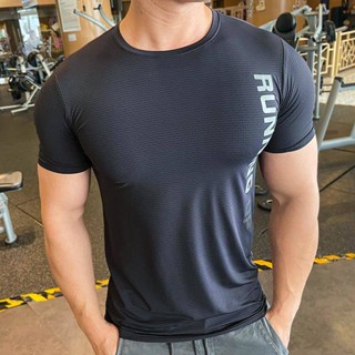 Summer Exercise T-shirt Short Sleeve Fitness Clothes Mens Elastic Quick-Drying Loose Breathable Running Training Sports Top QoEy