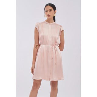 ESPADA เดรสแขนล้ำแต่งจีบ ผู้หญิง สีชมพู | Cap Sleeve Dress with Pleated Detail | 4544