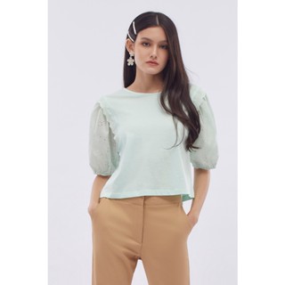 EP เสื้อเบลาส์แต่งแขนพอง ผู้หญิง สีเขียว | Puff Sleeve Blouse | 4536