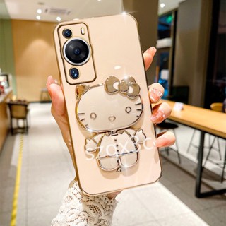 ใหม่ พร้อมส่ง เคสโทรศัพท์มือถือ TPU แบบนิ่ม ลาย KT น่ารัก พร้อมกระจกขาตั้ง สําหรับ HONOR 90 Pro Lite X8a X8 X6 4G 5G Huawei P60 Nova 10 SE Pro 2023