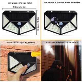 สว่างยิ่งขึ้น Solar motion sensor light 100 LED 3 โหมด ไฟออก4ทาง ไฟติดผนังโซล่าเซลล์พลังงานแสงอาทิตย์ เซ็นเซอร์ *