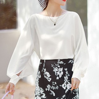 เสื้อเชิ้ตผู้หญิงสไตล์ฝรั่งเศส ผ้าจริงจัง ลายดีไซน์เท่ ทรงกว้างสบายๆ