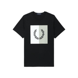 Fred PERRY ใหม่ เสื้อยืดคอกลม พิมพ์ลายกล่องข้าวสาลี สีดํา รับประกันคุณภาพ สําหรับผู้ชาย และผู้หญิง