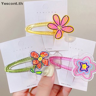 Yescont กิ๊บติดผม ลายการ์ตูนเรขาคณิต ดอกไม้น่ารัก สีแคนดี้ สําหรับเด็กผู้หญิง 1 ชิ้น