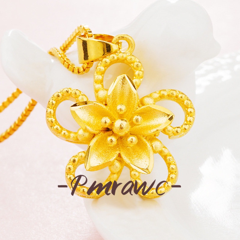 Pmrwc | 24K ผู้หญิง Pentas Lanceolata สร้อยคอแฟชั่น Au999 จี้ดอกไม้ทอง FS1404