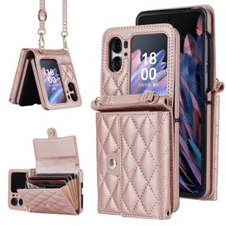 เคสหนัง ฝาพับแม่เหล็ก พร้อมช่องใส่บัตร และสายคล้องยาว กันกระแทก หรูหรา สําหรับ OPPO Find N2