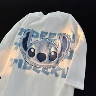 [สไตล์ใหม่] เสื้อยืดแขนสั้น ผ้าฝ้าย 100% ปักลายการ์ตูน Stitch ทรงหลวม เข้ากับทุกการแต่งกาย แฟชั่นฤดูร้อน สําหรับผู้ชาย และผู้หญิง