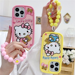 เคสโทรศัพท์มือถือ ซิลิโคน ลายการ์ตูนเฮลโลคิตตี 3D พร้อมสายคล้องมือ สําหรับ iPhone 14 13 12 11 Pro Max 14promax