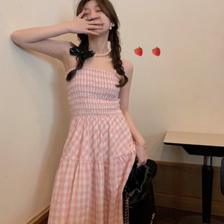 Xiao ชุดเดรสกระโปรงยาว สีชมพู สําหรับสตรี เหมาะกับฤดูร้อน MC SJAL