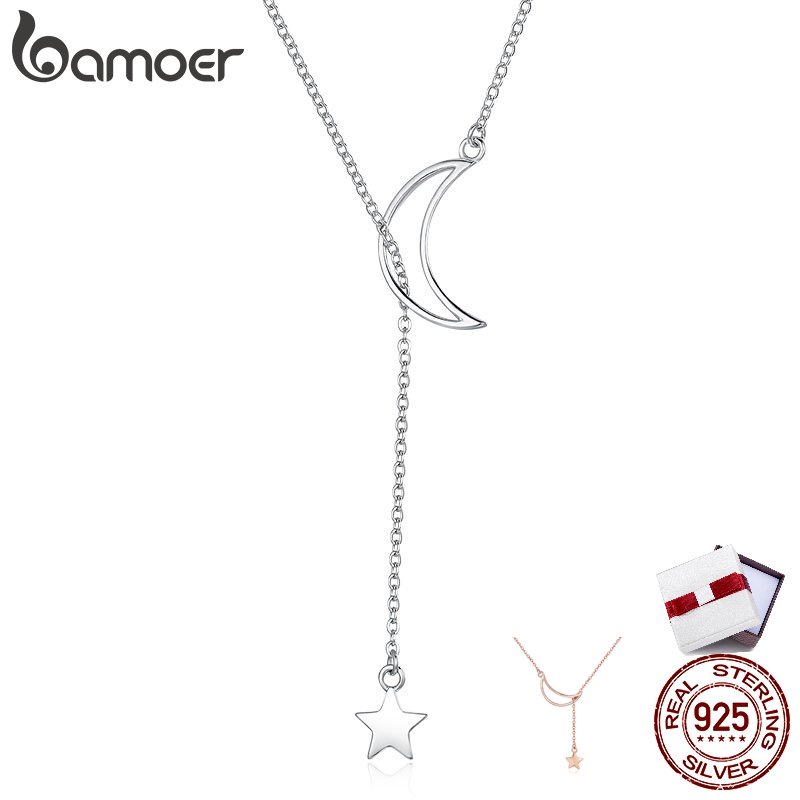BAMOER เกาหลีเดือน & ดาวจี้สร้อยคอผู้หญิง 925 เงินสเตอร์ลิง SCN108