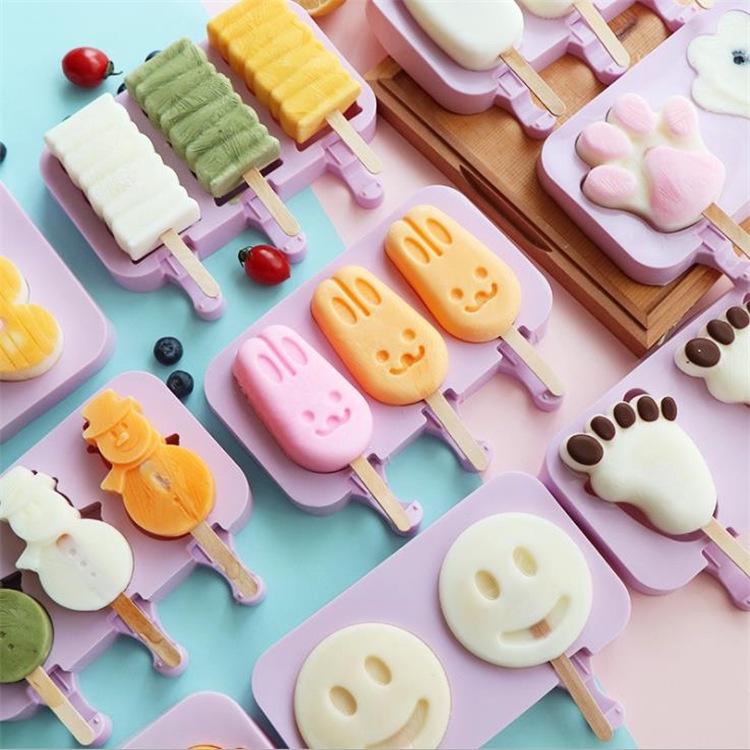 แม่พิมพ์ซิลิโคนรูปการ์ตูน สําหรับทําไอศกรีมโฮมเมด DIY พร้อมช่องแช่แข็ง