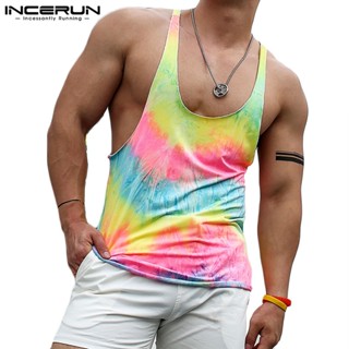 Incerun เสื้อกล้าม แขนกุด สีมัดย้อม แฟชั่นสําหรับผู้ชาย