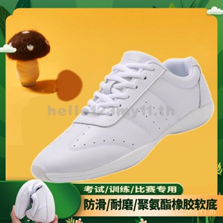 รองเท้าเต้นรําเชียร์ลีดเดอร์ แอโรบิก ทรงสี่เหลี่ยม สีขาว QOJ9