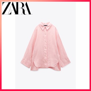 Zara ใหม่ เสื้อเชิ้ต ผ้าลินิน ทรงหลวม สําหรับผู้หญิง