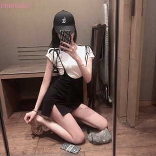 Pinkcool ชุดมินิเดรส เซ็กซี่ เอวสูง เสื้อยืด สีขาว และชุดเดรสสั้น ลําลอง หน้าร้อน วันหยุด ปาร์ตี้ สําหรับผู้หญิง ขายดี