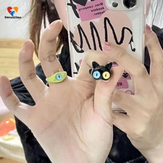 HOT Steve Cute Black Cat Little Monster Ring Big Eyed Boy Sweet Cool Cute Cartoon Boyfriend Couple Rings Jewelry Gifts