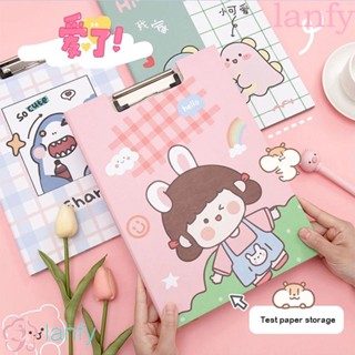 Lanfy แฟ้มโฟลเดอร์ ขนาด A4 ลายการ์ตูนน่ารัก พับได้ สําหรับใส่เอกสาร กระดาษทดสอบ