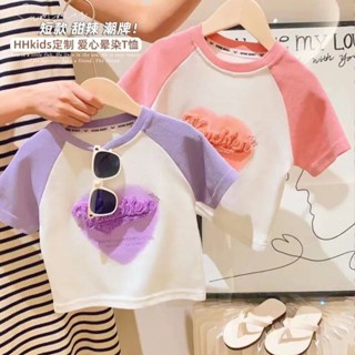 ❀Qinzi เสือดาว❀พร้อมส่ง เสื้อยืดแขน Raglan พิมพ์ลายตัวอักษร เข้ากับทุกการแต่งกาย สําหรับเด็กผู้หญิง