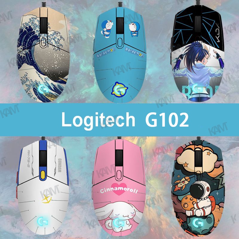 Kam สำหรับ Logitech G102 เมาส์สติกเกอร์กันเหงื่อยืดหยุ่นลื่นการ์ตูนที่ละเอียดอ่อนที่จับด้านข้างฟิล์มป้องกันสติกเกอร์เคลือบด้านดูดซับเหงื่อป้องกันรอยขีดข่วนตกแต่ง