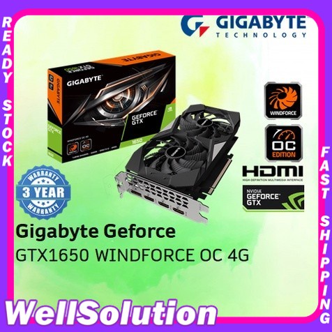 Gigabyte การ์ดจอ GeForce GTX 1650 WindForce OC Edition 4G GDDR6 GPU [ GV-N1656WF2OC-4GD ] GTX1650