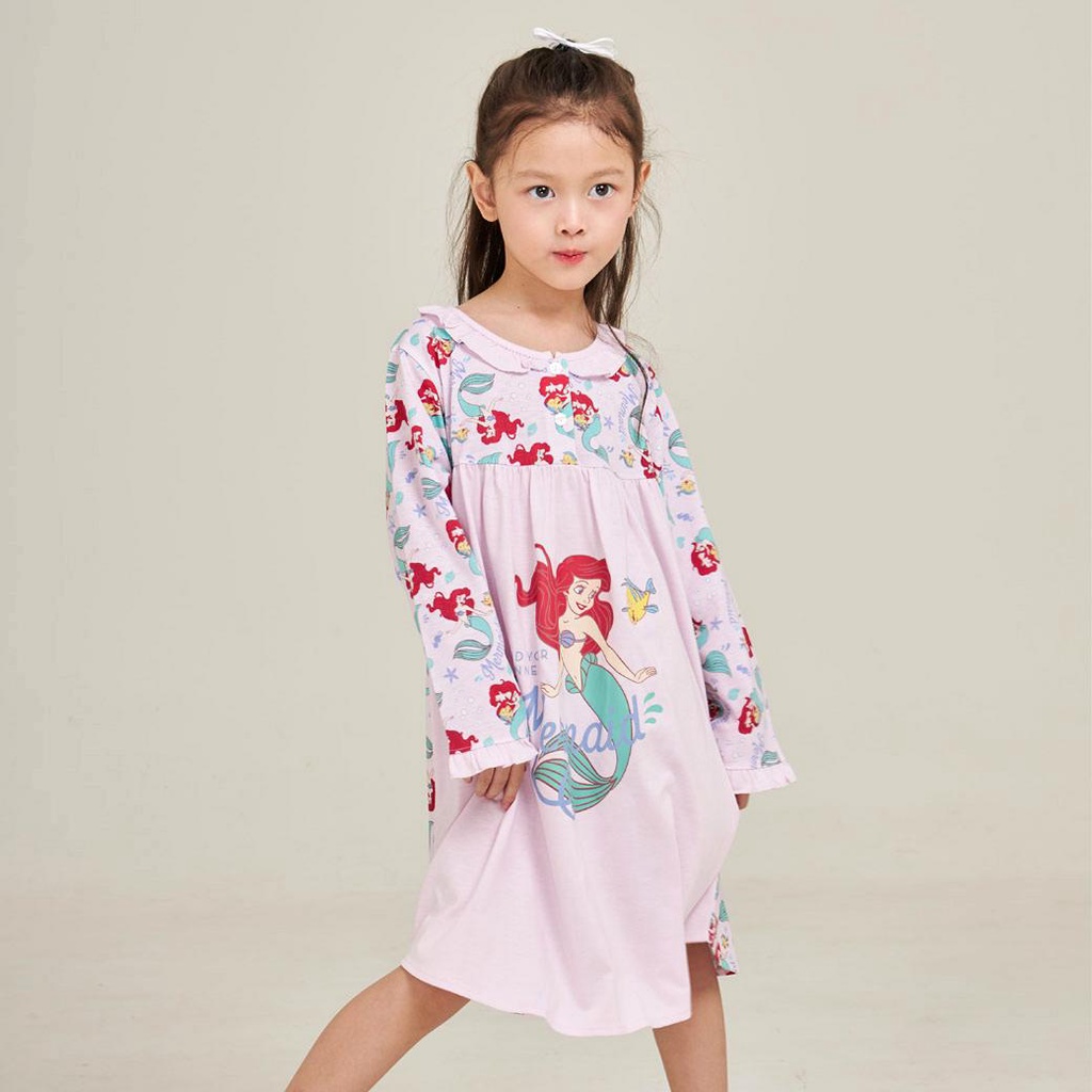 Josilins ชุดนอน เด็กหญิง ป้าย momoji ลิขสิทธิ์ ดิสนีย์ Disney Princess ชุดกระโปรง คอระบาย แขนยาว ผ้ายืด เจ้าหญิง